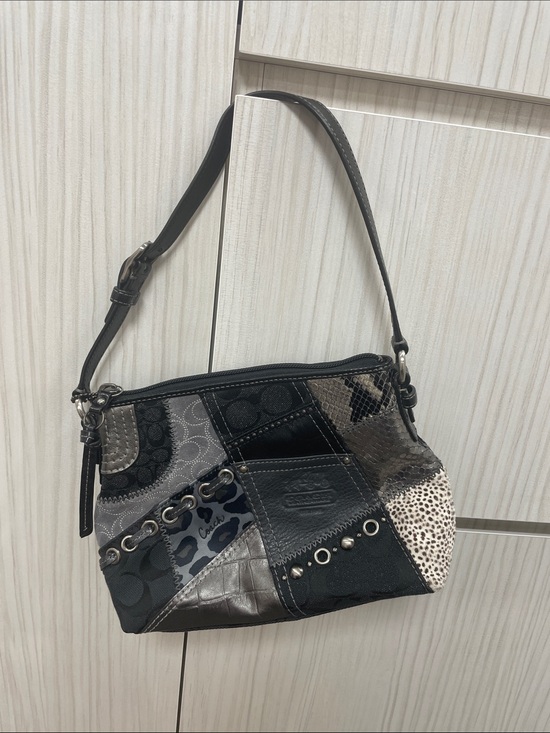 Coach Handbags - Coach Patchwork Shoulder Bag in Black, Gray, and Cream
